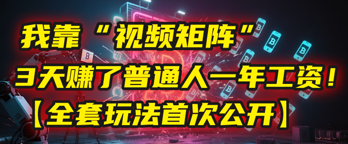 我靠“视频矩阵”,3天赚了普通人一年工资!【全套玩法首次公开】