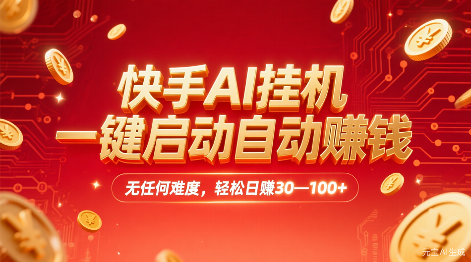 快手AI,一键启动自动赚钱 无任何难度,轻松一天30—100+