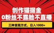 创作猫掘金，0粉丝不直播不露脸，三种变现方式 日入1000+轻松上手(附资料)