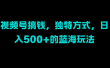 视频号搞钱，独特方式，日入500+的蓝海玩法