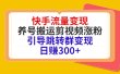 快手流量变现，养号搬运剪视频涨粉，引导跳转群变现日赚300+