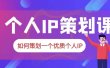 2023普通人都能起飞的个人IP策划课，如何策划一个优质个人IP