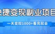 快捷变现的副业项目，一天变现1000+，各平台最火赛道，看完就会