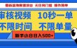 最新蓝海赛道项目，视频审核玩法，10秒一单，不限时间，不限单量，新手小白一天500+