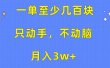 一单至少几百块，只动手不动脑，月入3w+。看完就能上手，保姆级教程