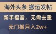 海外头条搬运发帖，新手福音，甚至无需去重，无门槛月入2w+