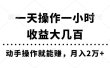一天操作一小时，收益大几百，动手操作就能赚，月入2万+教学