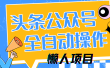 懒人项目，多平台操作全自动运行，头条，公众号，下班实操5分钟日入500+