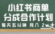 小红书商单分成合作计划，每天五分钟，月入 2w➕