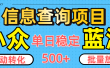 小众蓝海信息查询项目，全自动转化赚钱，单日稳定500+，可批量无限放大