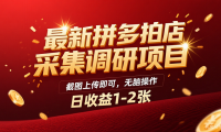 最新拼多多拍店采集调研项目，截图上传即可，无脑操作，日收益1-2张