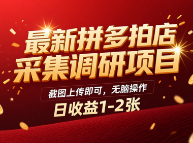 最新拼多多拍店采集调研项目，截图上传即可，无脑操作，日收益1-2张