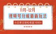 11月~12月视频号分成最新玩法，小白单日轻松收益1000+！