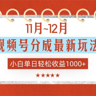 11月~12月视频号分成最新玩法，小白单日轻松收益1000+！