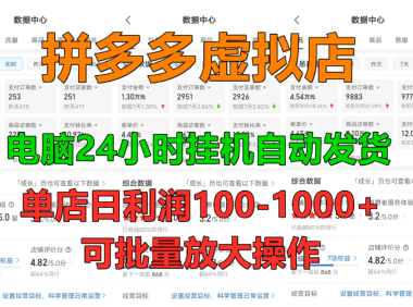拼多多虚拟店，挂机全自动发货，单店日利润100-1000+，长久稳定新手首选项目，可批量放大操作