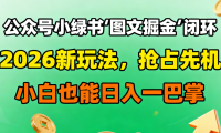公众号小绿书图文掘金闭环,2026新玩法,抢占先机,小白也能日入一巴掌