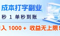0 成本打字副业:5 秒 1 单秒到账,日入 1000 + 不是梦,收益无上限!