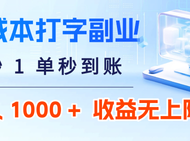 0 成本打字副业:5 秒 1 单秒到账,日入 1000 + 不是梦,收益无上限!