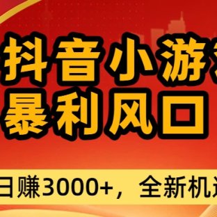 最新抖音小游戏纯暴利风口!小白单日稳赚3000+,全新机遇千万别错过