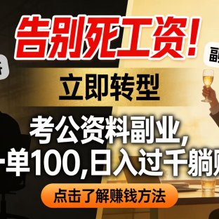 告别死工资!考公资料副业,一单 100,日入过千躺赚