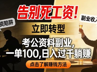 告别死工资!考公资料副业,一单 100,日入过千躺赚